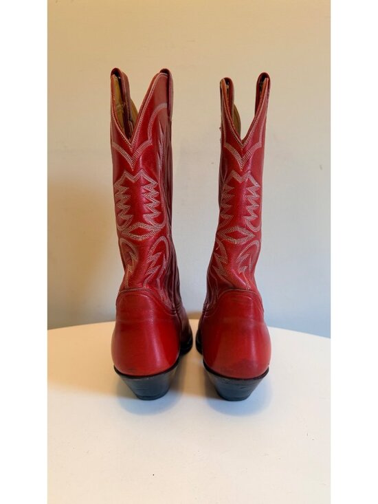 Vintage Tony Lama Red Leather Cowboy Boots Men\'s Size 10 D Black Label USA